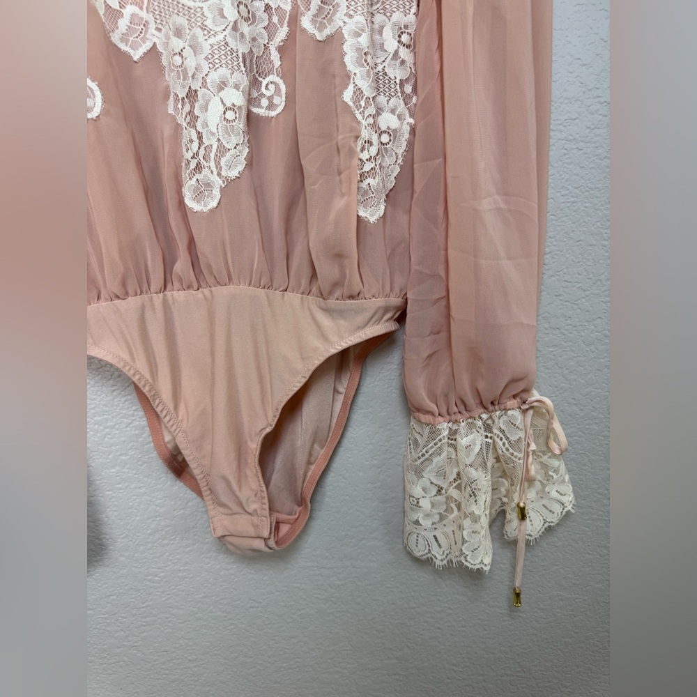 We Are HAH x Revolve Queen 4 A Day Lace Chiffon Bodysuit in Copper Rose size XS - Picture 12 of 16